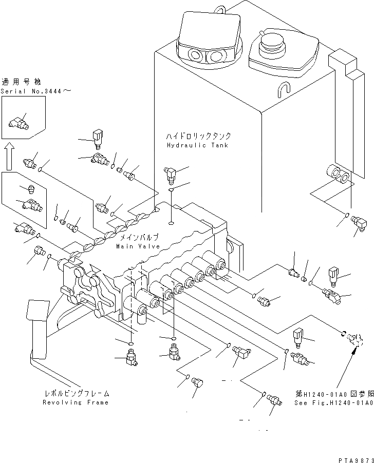 Схема запчастей Komatsu PC128UU-1 - P.P.C. ОСНОВН. ЛИНИЯ (ОСНОВН. ЛИНИЯ ПАТРУБОК) (ОТВАЛ LESS СПЕЦ-Я.)(№7-) ГИДРАВЛИКА