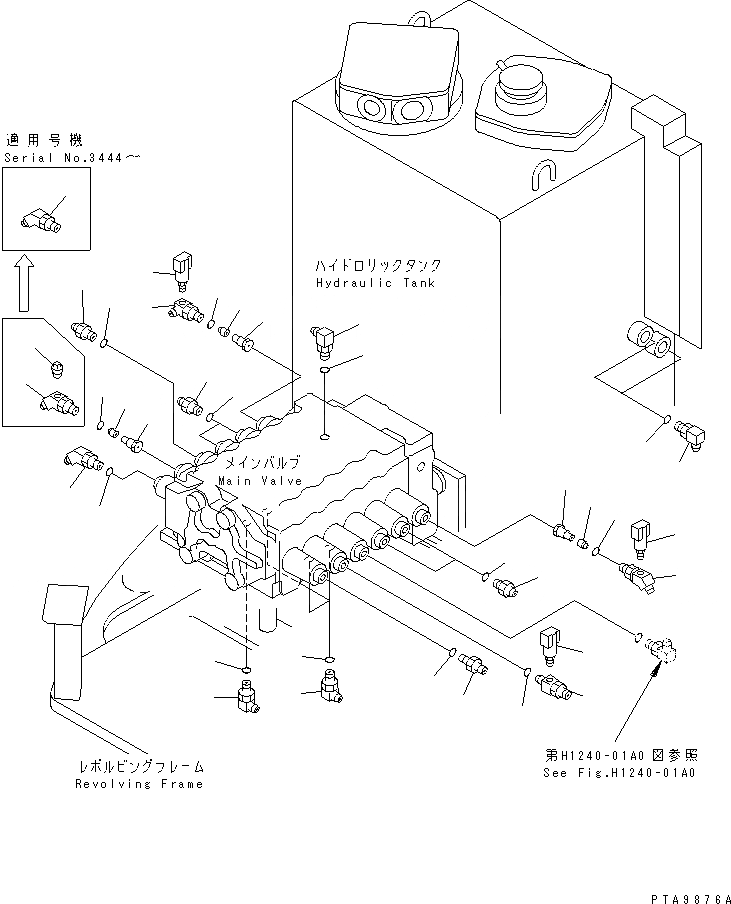 Схема запчастей Komatsu PC128UU-1 - P.P.C. ОСНОВН. ЛИНИЯ (ОСНОВН. ЛИНИЯ ПАТРУБОК) (ОТВАЛ LESS СПЕЦ-Я.)      (ДЛЯ MONO-СТРЕЛА)(№7-) ГИДРАВЛИКА