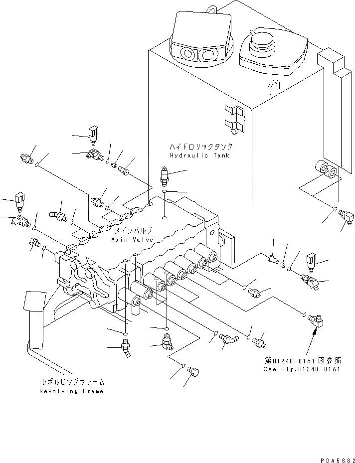 Схема запчастей Komatsu PC128UU-1 - P.P.C. ОСНОВН. ЛИНИЯ (ОСНОВН. ЛИНИЯ ПАТРУБОК) (ДЛЯ АВТОМАТИЧ. HOLIZONTALLY    DIGGING) (ОТВАЛ LESS СПЕЦ-Я.)(№-) ГИДРАВЛИКА