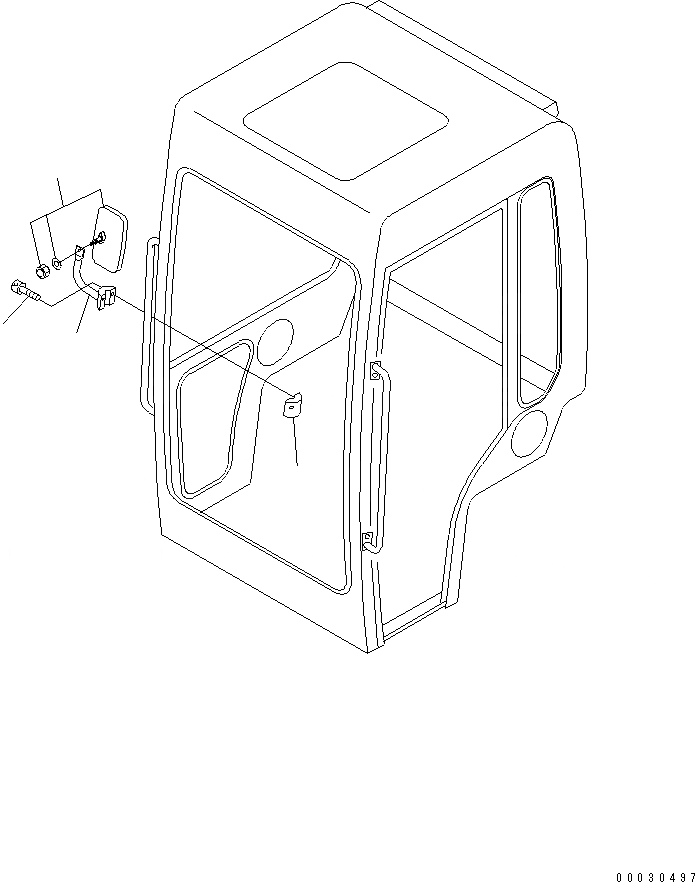 Схема запчастей Komatsu PC12R-8 - ЗЕРКАЛА ЗАДН. ВИДА(КАБИНА) ПРАВ. ЧАСТИ КОРПУСА