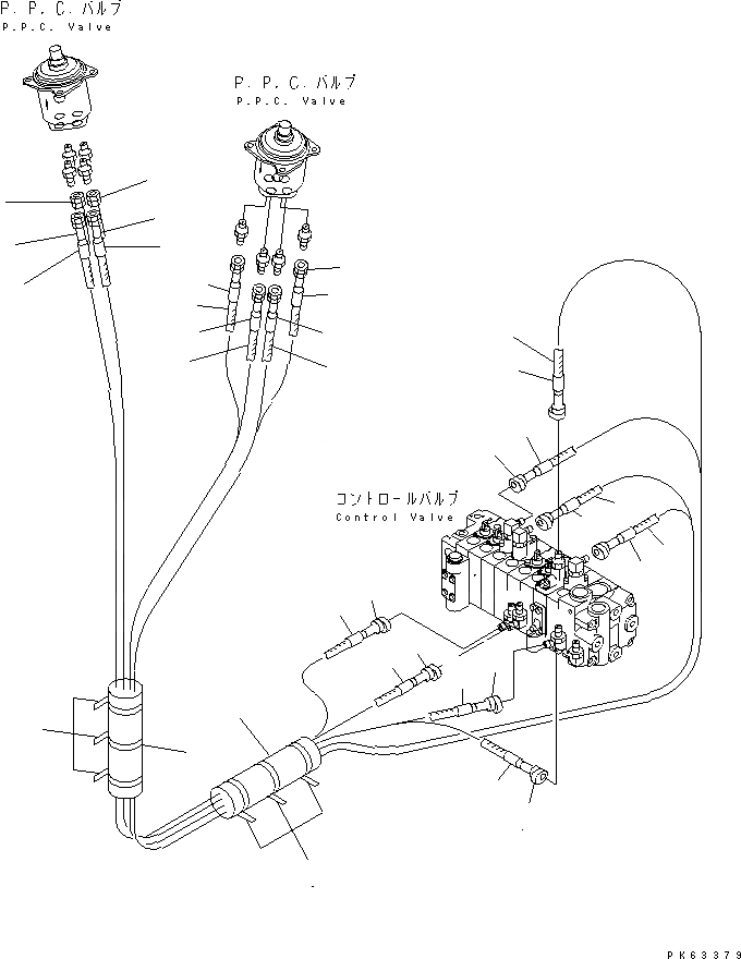 Схема запчастей Komatsu PC12R-8 - ЛИНИЯ КЛАПАНА PPC (/) КАБИНА ОПЕРАТОРА И СИСТЕМА УПРАВЛЕНИЯ