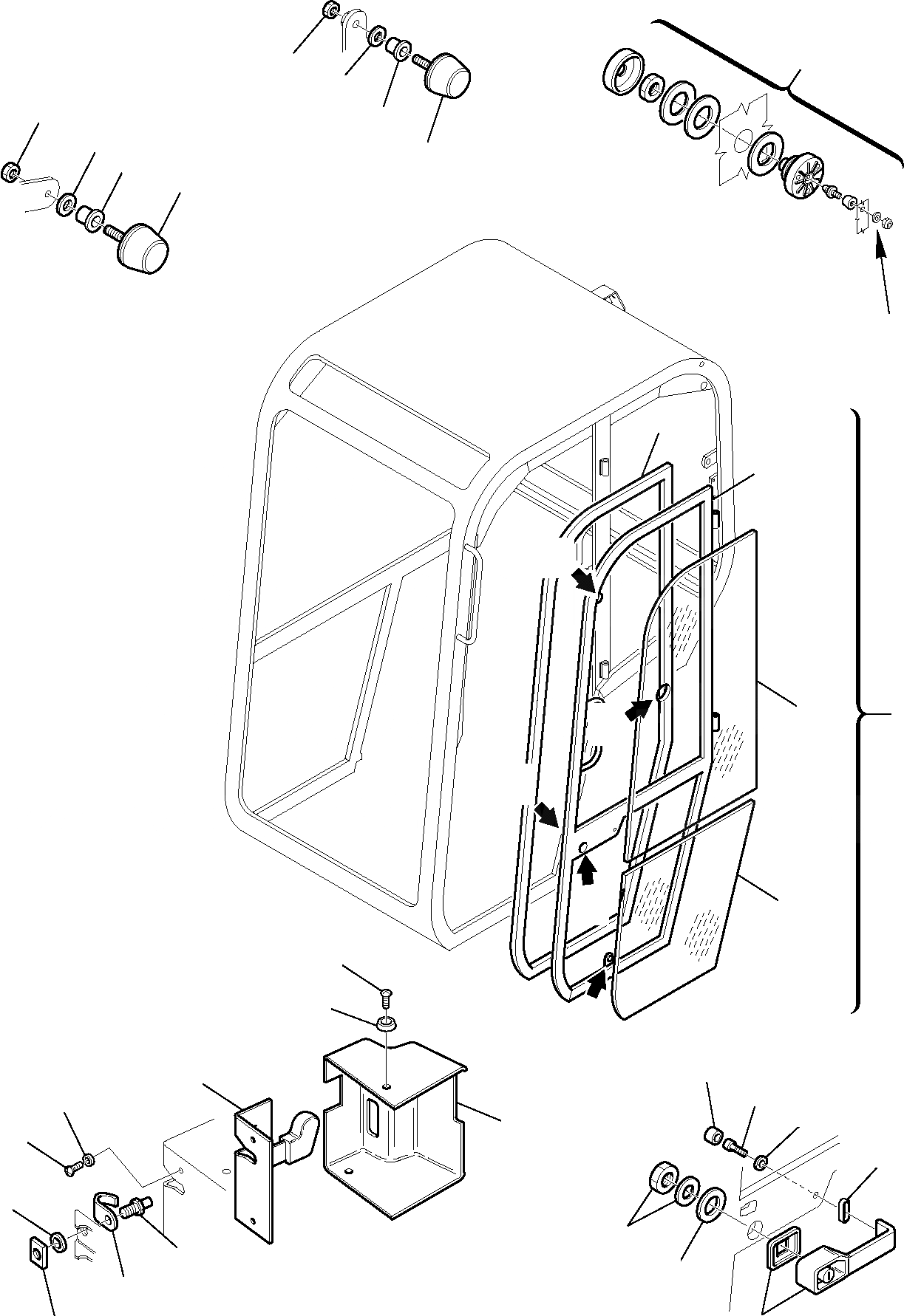 Схема запчастей Komatsu PC12R-8 - КАБИНА (/) ЧАСТИ КОРПУСА И КАБИНА