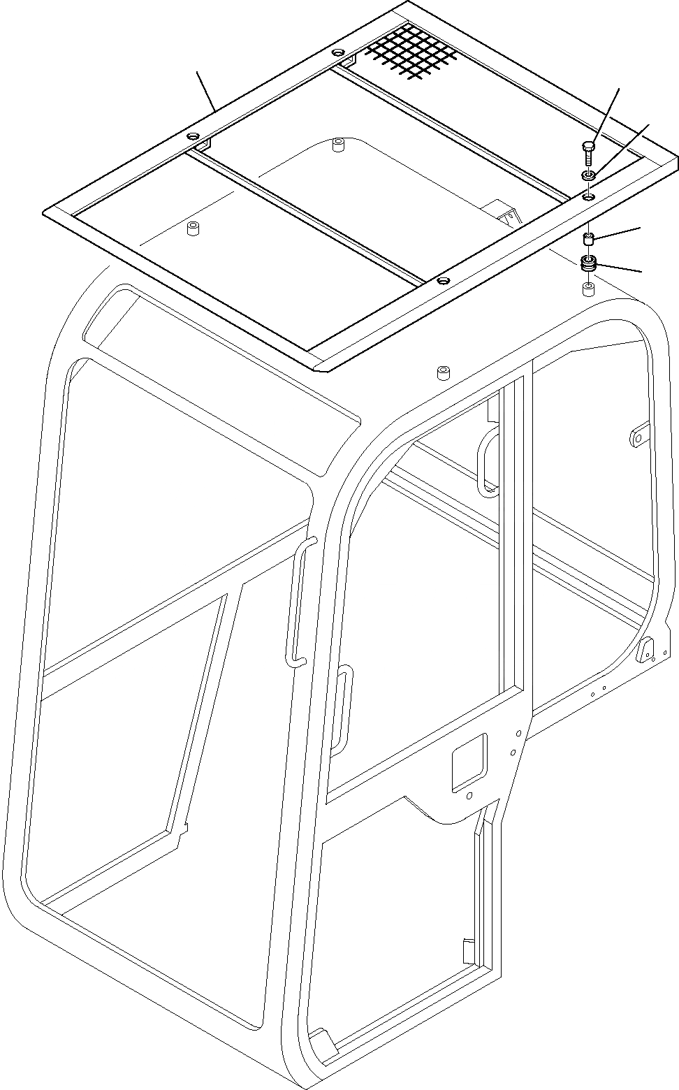 Схема запчастей Komatsu PC12R-8 - ВЕРХНЯЯ ЗАЩИТА (КАБИНА) ЧАСТИ КОРПУСА И КАБИНА