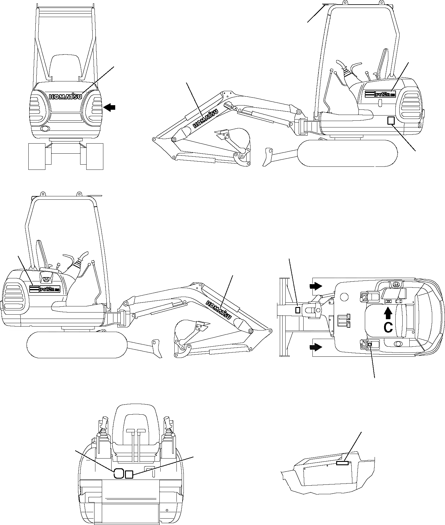 Схема запчастей Komatsu PC12R-8 - МАРКИРОВКА (НАВЕС) (РЕГУЛЯТОР НИЖН.CARRIAGE) МАРКИРОВКА