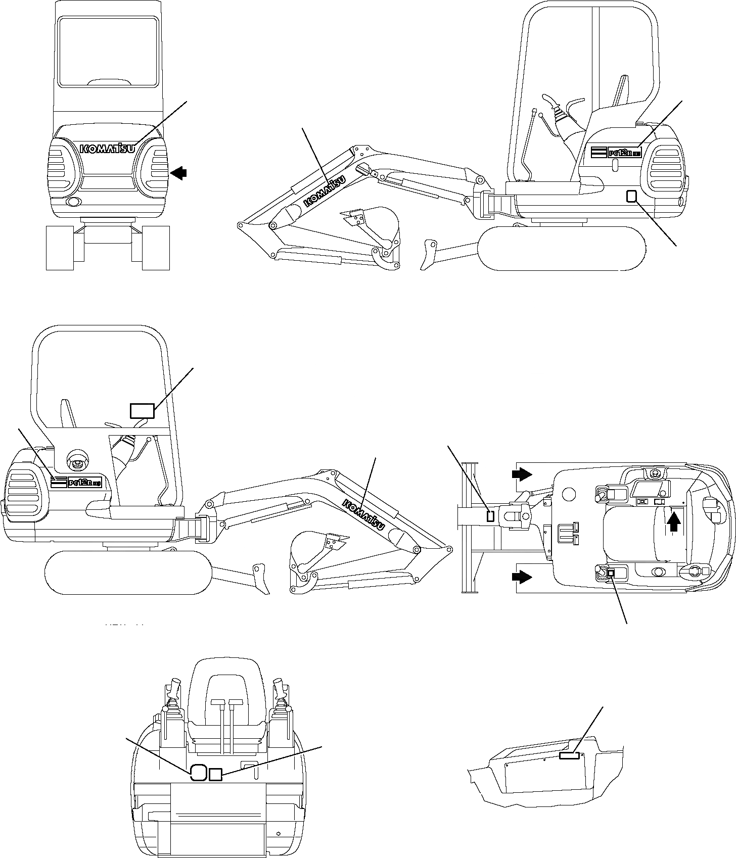 Схема запчастей Komatsu PC12R-8 - МАРКИРОВКА (КАБИНА) (РЕГУЛЯТОР НИЖН.CARRIAGE) МАРКИРОВКА