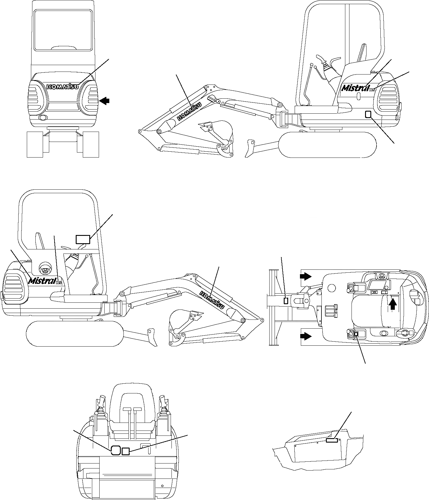 Схема запчастей Komatsu PC12R-8 - МАРКИРОВКА (КАБИНА) (MISTRAL + РЕГУЛЯТОР НИЖН.CARRIAGE) МАРКИРОВКА