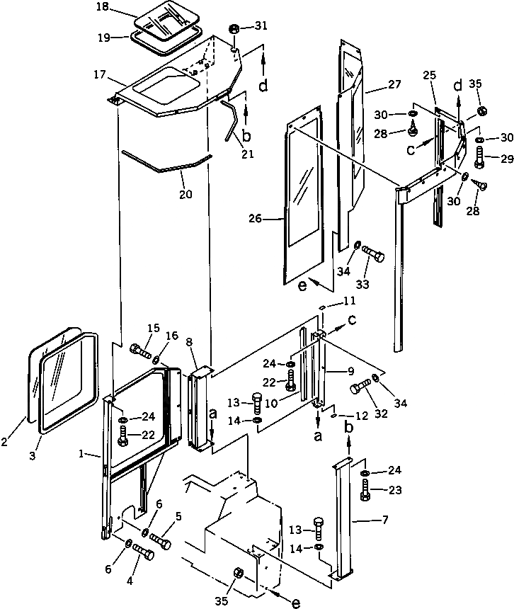 Схема запчастей Komatsu PC12UU-1 - КАБИНА (/) (ПРАВ. ОКНА¤ КРЫША И КАМЕРАS) ЧАСТИ КОРПУСА