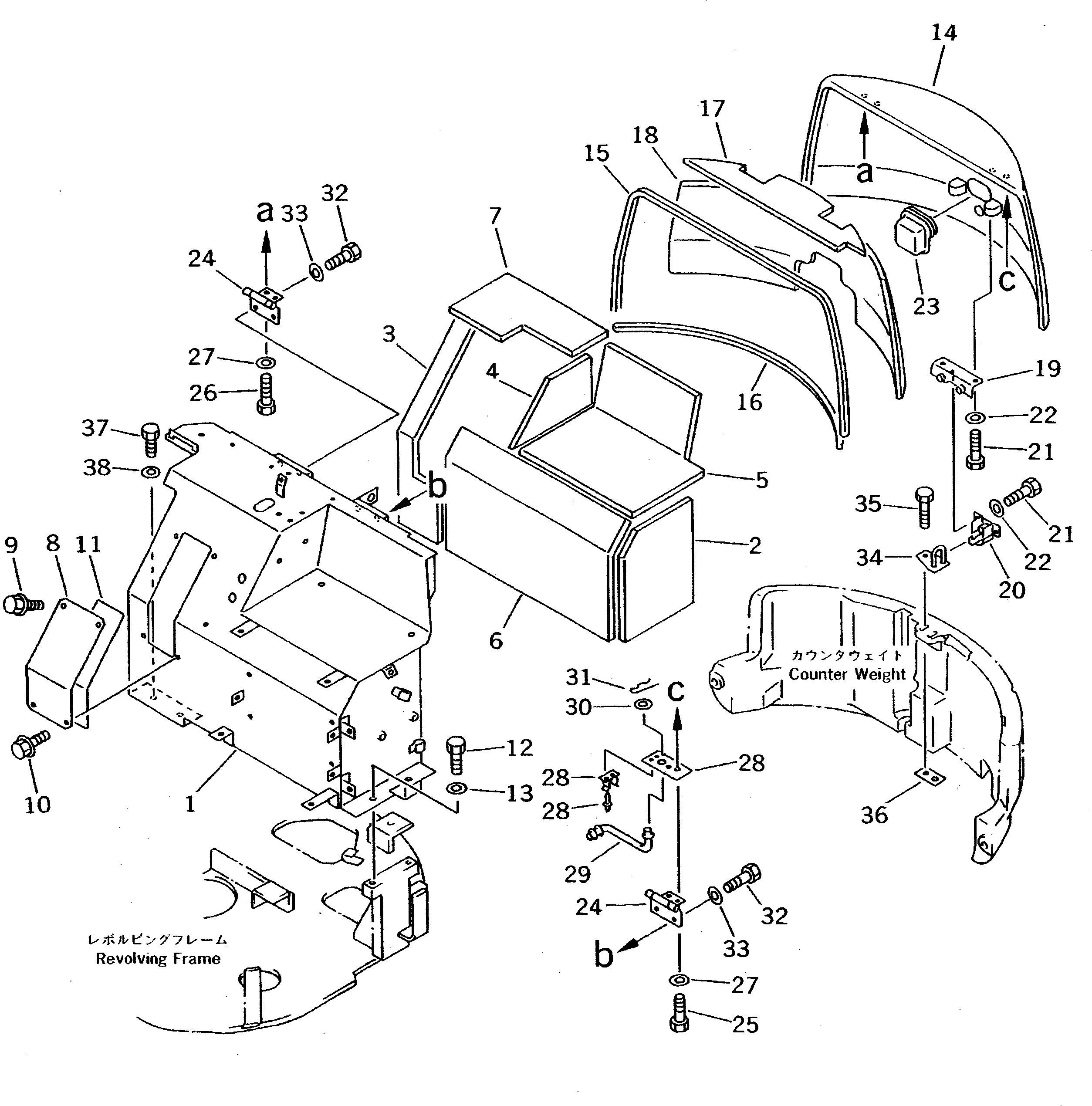 Схема запчастей Komatsu PC12UU-2 - КАПОТ (/) ЧАСТИ КОРПУСА