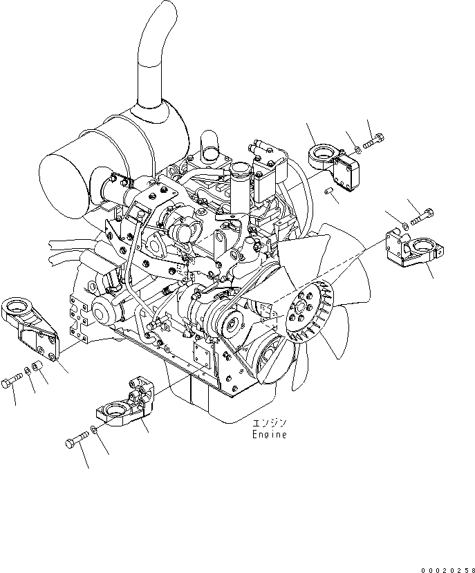 Схема запчастей Komatsu PC130-7 - КРЕПЛЕНИЕ ДВИГАТЕЛЯ КОРПУС КОМПОНЕНТЫ ДВИГАТЕЛЯ
