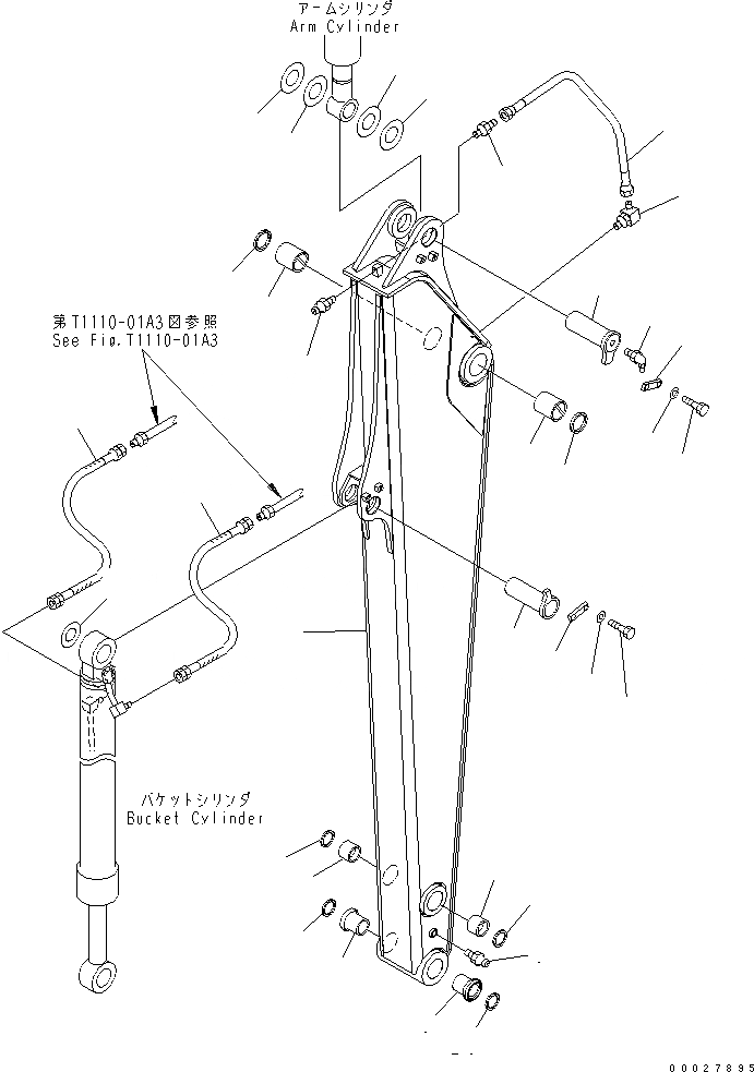 Схема запчастей Komatsu PC130-7 - РУКОЯТЬ (.M) (РУКОЯТЬ И ПАЛЕЦ)(№7-) РАБОЧЕЕ ОБОРУДОВАНИЕ