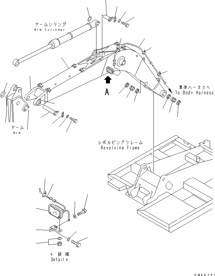 Схема запчастей Komatsu PC130-6E - СТРЕЛА (СТРЕЛА¤ РАБОЧ. ОСВЕЩЕНИЕ И ПАЛЕЦ) (ДЛЯ АВТОМАТИЧ. СМАЗ.)(№-) РАБОЧЕЕ ОБОРУДОВАНИЕ