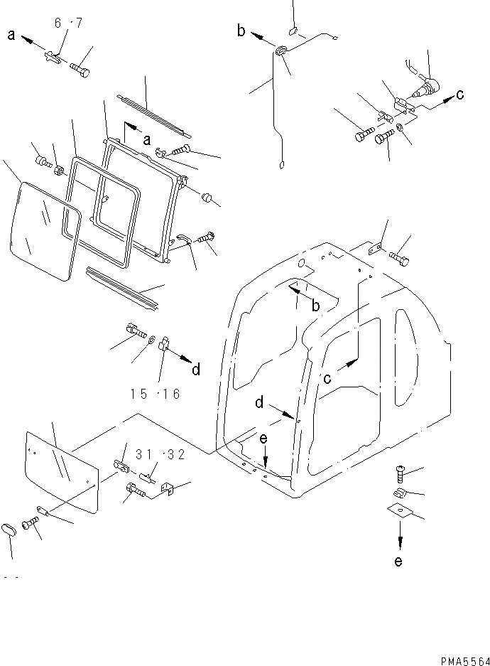 Схема запчастей Komatsu PC130-6G - КАБИНА (С ПРОЗРАЧН. КРЫША) (ПЕРЕДН. ОКНА)(№-9) КАБИНА ОПЕРАТОРА И СИСТЕМА УПРАВЛЕНИЯ