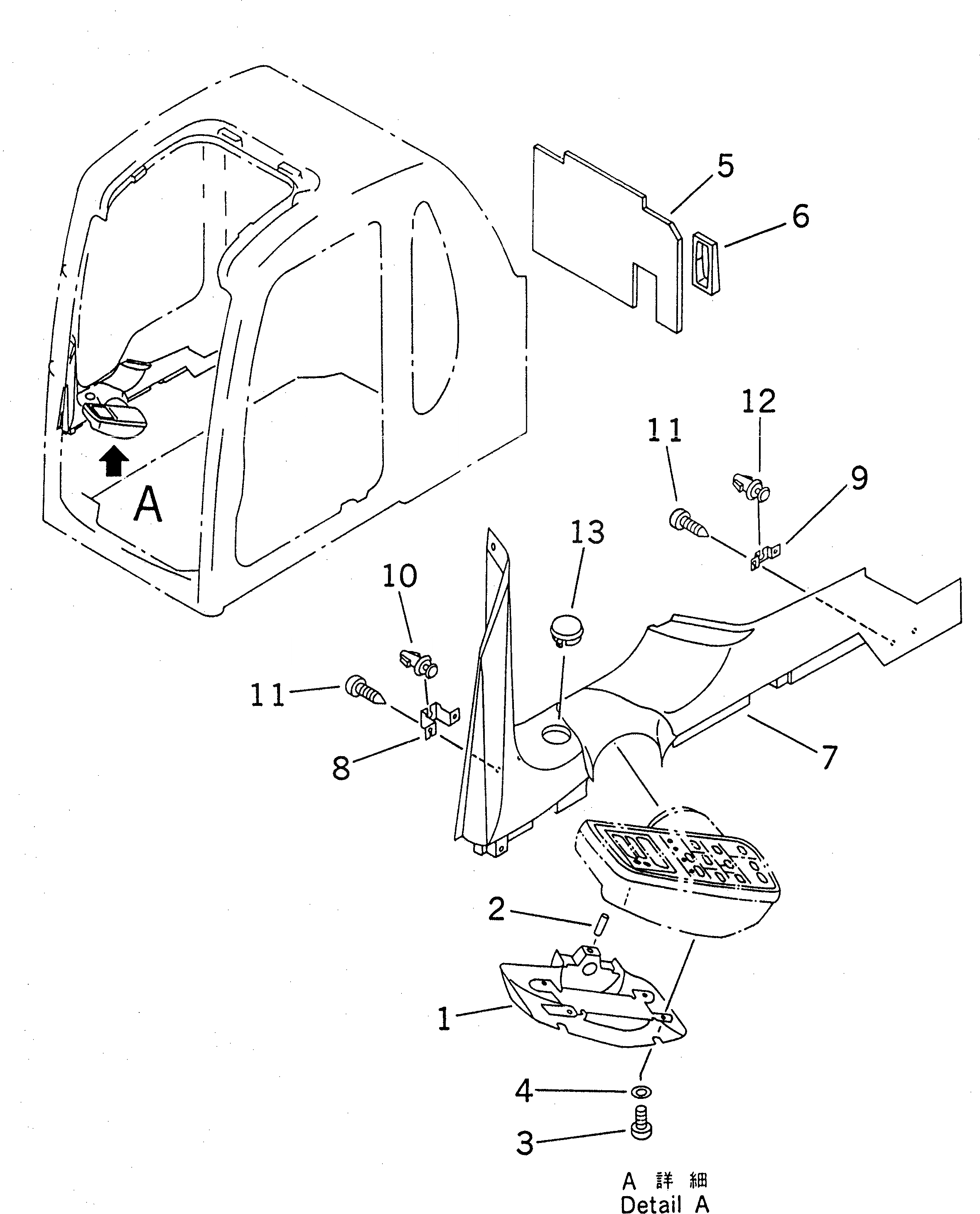 Схема запчастей Komatsu PC130-6G - КАБИНА (КРЫШКА ПАНЕЛИ С МОНИТОРОМ)(№-7) КАБИНА ОПЕРАТОРА И СИСТЕМА УПРАВЛЕНИЯ
