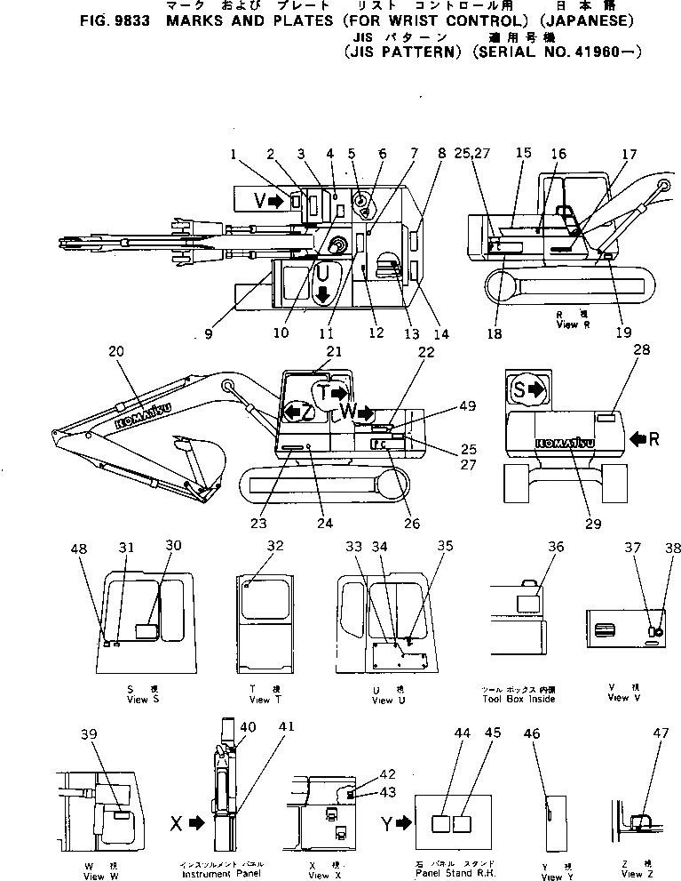 Схема запчастей Komatsu PC130-5 - МАРКИРОВКА (ДЛЯ WRIST РЫЧАГ УПРАВЛ-Я) (ЯПОН.)      (JIS PATTERN №9-)(№9-) МАРКИРОВКА¤ ИНСТРУМЕНТ И РЕМКОМПЛЕКТЫ