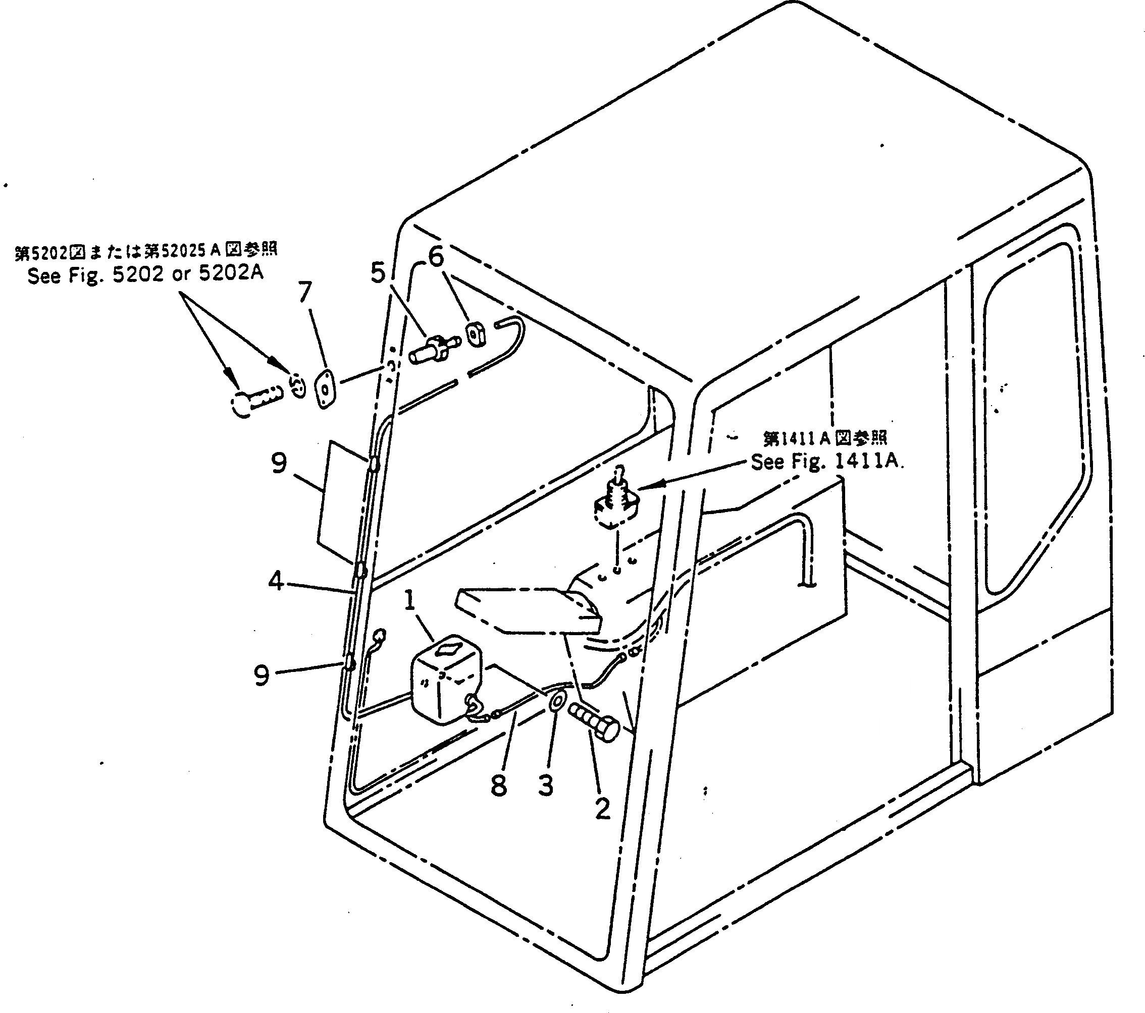 Схема запчастей Komatsu PC130-5 - ОМЫВАТЕЛЬ СТЕКЛА (ДЛЯ УДЛИНН. РЫЧАГ УПРАВЛ-Е) ЧАСТИ КОРПУСА