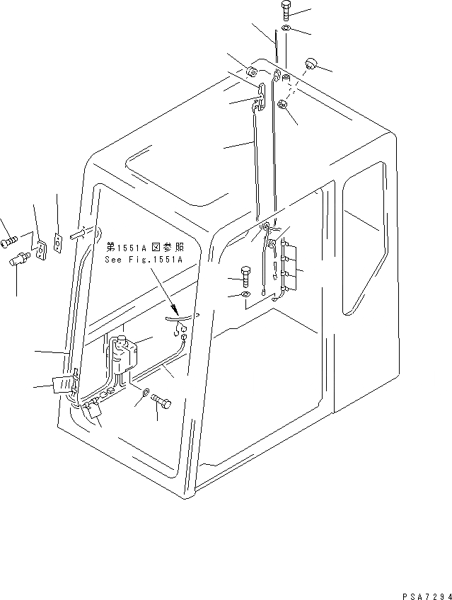 Схема запчастей Komatsu PC130-5K - КАБИНА (ОМЫВАТЕЛЬ СТЕКЛА И ЭЛЕКТРИКА) (/) ЧАСТИ КОРПУСА