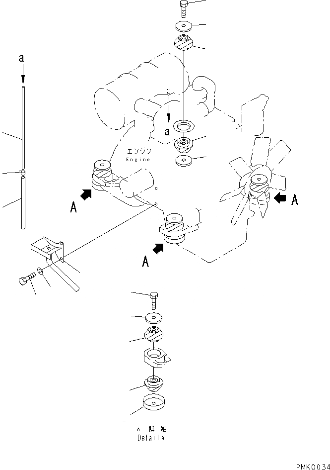 Схема запчастей Komatsu PC130-6 - КРЕПЛЕНИЕ ДВИГАТЕЛЯ(№87-999) КОМПОНЕНТЫ ДВИГАТЕЛЯ