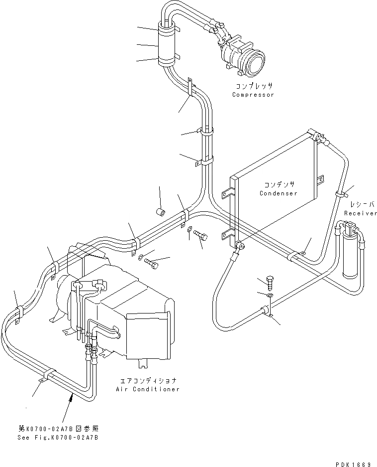 Схема запчастей Komatsu PC130-6 - КОНДИЦ. ВОЗДУХА (FREON ТРУБЫ КРЕПЛЕНИЕ)(№-) КАБИНА ОПЕРАТОРА И СИСТЕМА УПРАВЛЕНИЯ
