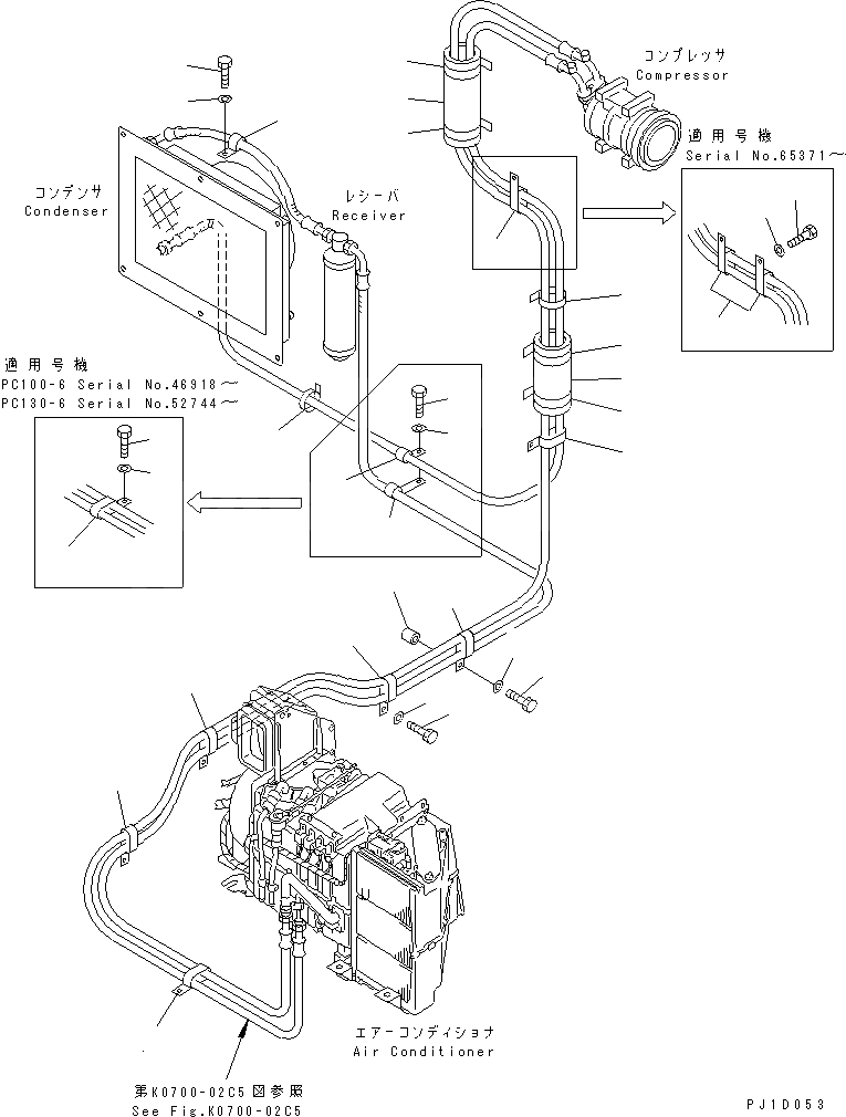 Схема запчастей Komatsu PC130-6 - КОНДИЦ. ВОЗДУХА (FREON ТРУБЫ КРЕПЛЕНИЕ) (DUST ЗАЩИТА СПЕЦ-Я.)(№7-) КАБИНА ОПЕРАТОРА И СИСТЕМА УПРАВЛЕНИЯ