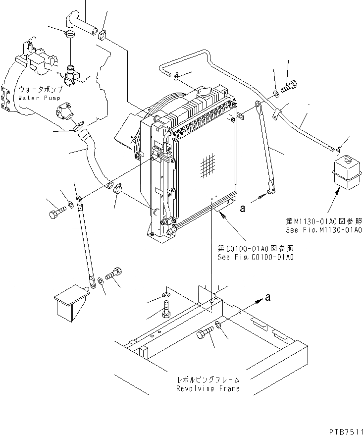 Схема запчастей Komatsu PC130-6K - ОХЛАЖД-Е (ТРУБЫ И КРЕПЛЕНИЕ) СИСТЕМА ОХЛАЖДЕНИЯ