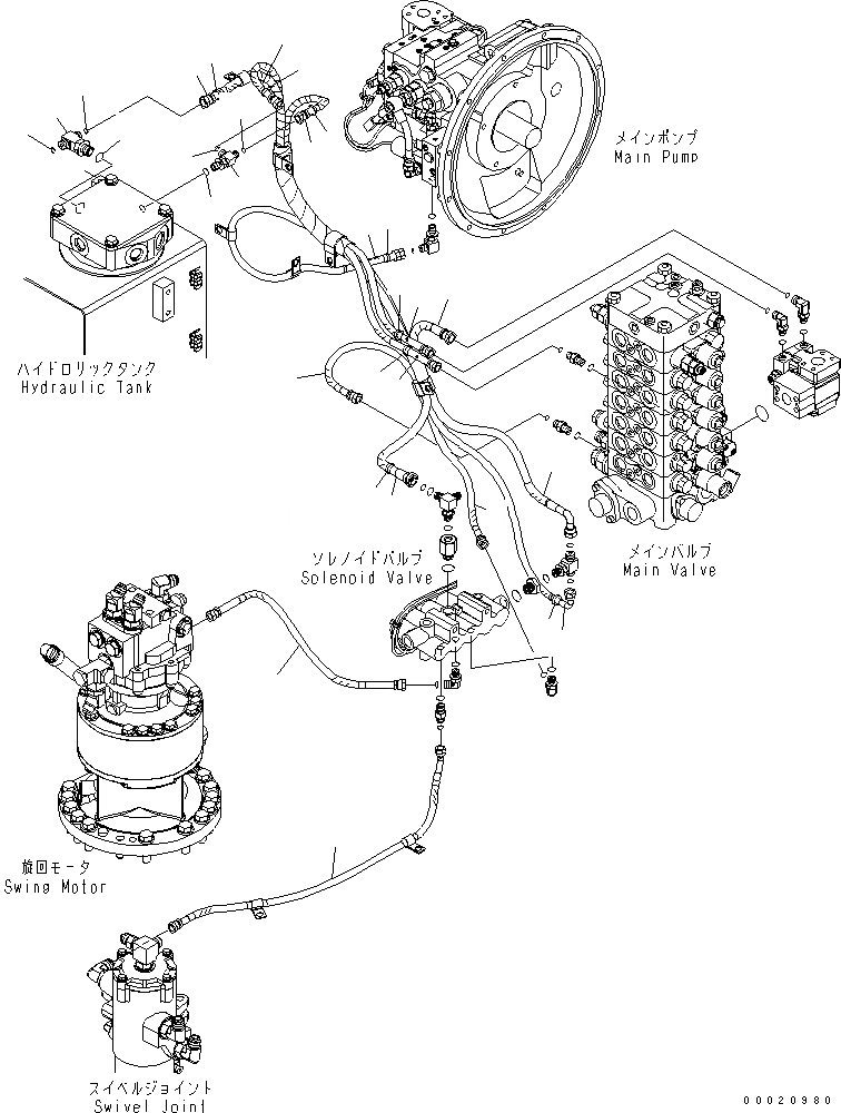 Схема запчастей Komatsu PC130-7K - СОЛЕНОИДНЫЙ КЛАПАН (ШЛАНГИ) ГИДРАВЛИКА