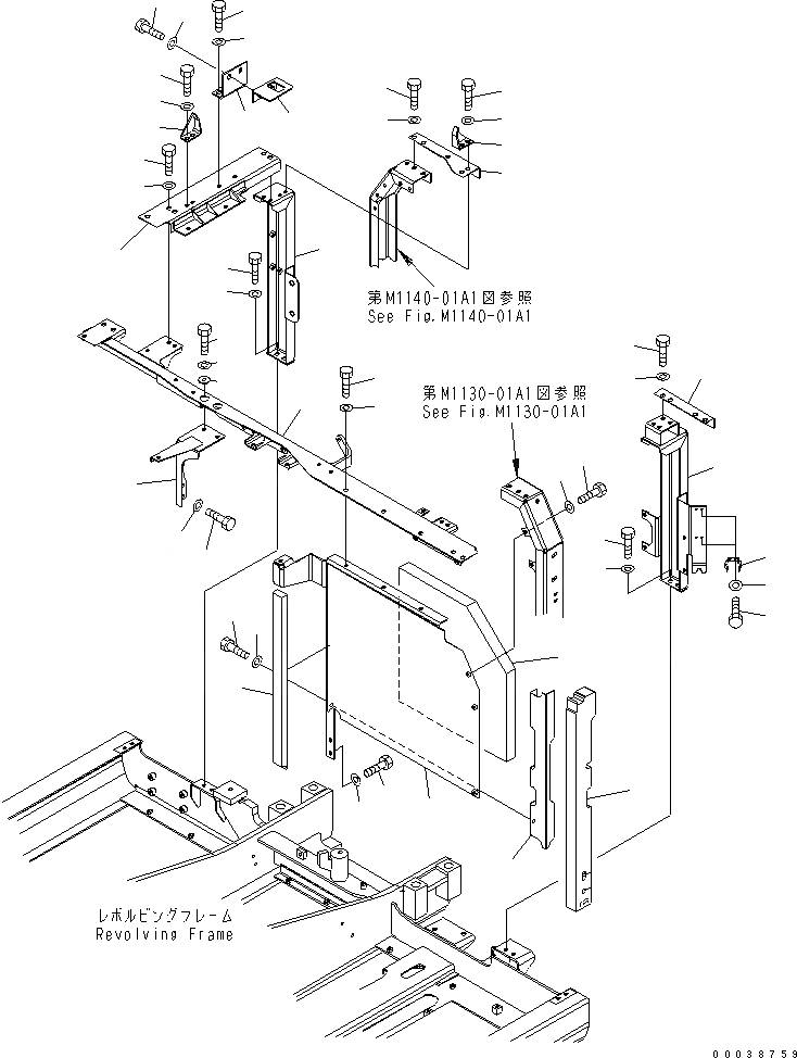 Схема запчастей Komatsu PC130-7K - РАМА (ЕС НОВ. NOISE ПОНИЖАЮЩ. ARRANGEMENT)(№78-) ЧАСТИ КОРПУСА