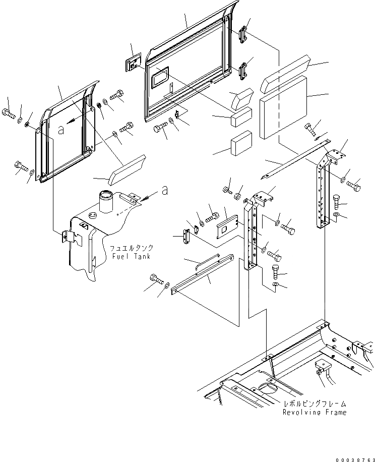 Схема запчастей Komatsu PC130-7K - ДВЕРЬ ПРАВ. (ЕС НОВ. NOISE ПОНИЖАЮЩ. ARRANGEMENT)(№78-) ЧАСТИ КОРПУСА