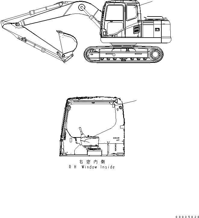 Схема запчастей Komatsu PC130-7K - ПЛАСТИНА (ДЛЯ ОКНА) (АНГЛ.)(№7-) МАРКИРОВКА