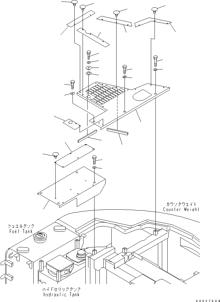 Схема запчастей Komatsu PC138US-2E - КРЫШКАВЕРХН. (ЕС НОВ. NOISE ПОНИЖАЮЩ. ARRANGEMENT )(№8-) ЧАСТИ КОРПУСА