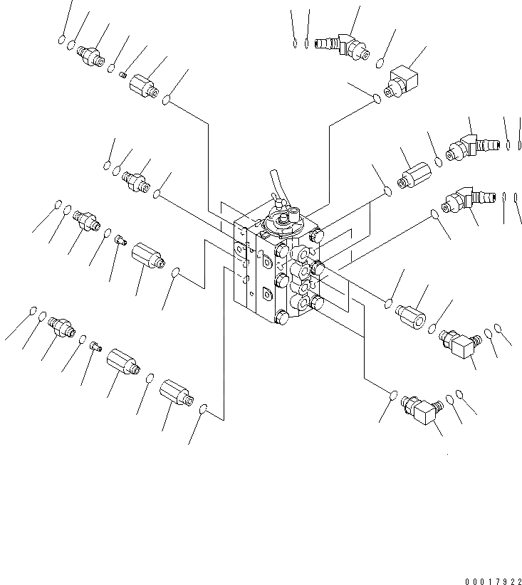 Схема запчастей Komatsu PC138US-2-AT - РАСПРЕДЕЛИТ. КЛАПАН (MULTI PATTERN) (ПАТРУБОК) ГИДРАВЛИКА