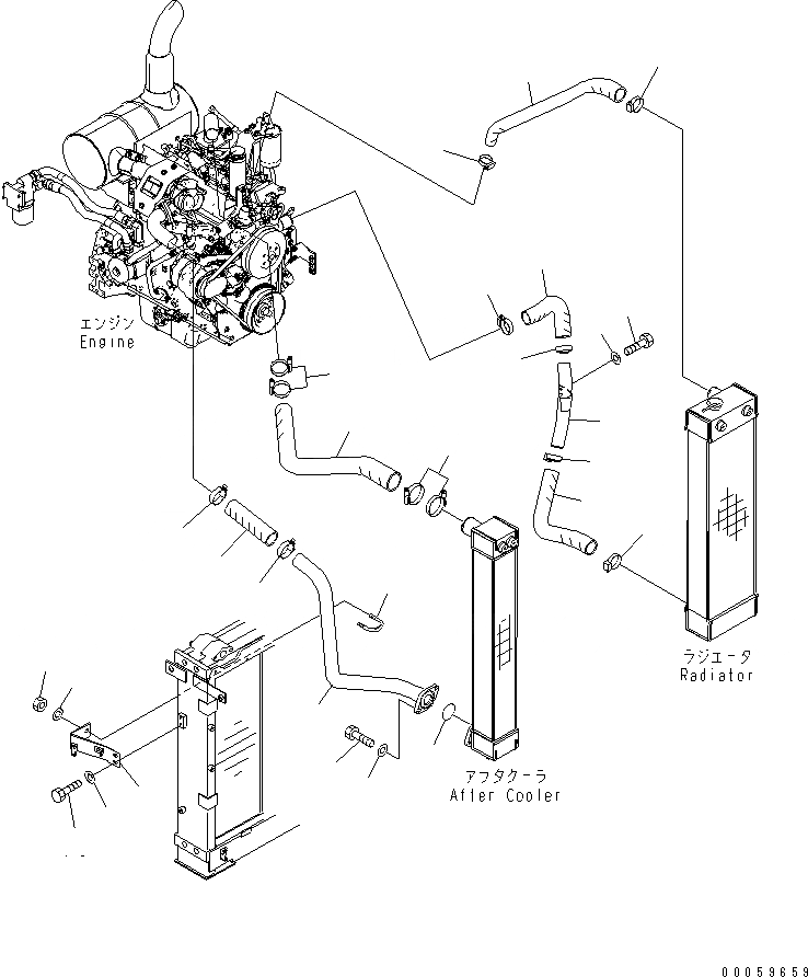 Схема запчастей Komatsu PC138US-8 - ОХЛАЖД-Е (РАДИАТОР И ТРУБКИ ПОСЛЕОХЛАДИТЕЛЯ)(№-) СИСТЕМА ОХЛАЖДЕНИЯ