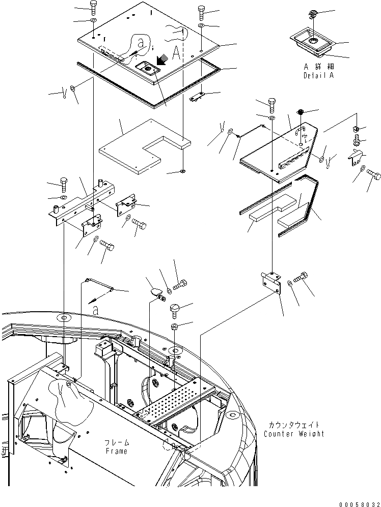 Схема запчастей Komatsu PC138USLC-8 - КАПОТ(№-) ЧАСТИ КОРПУСА