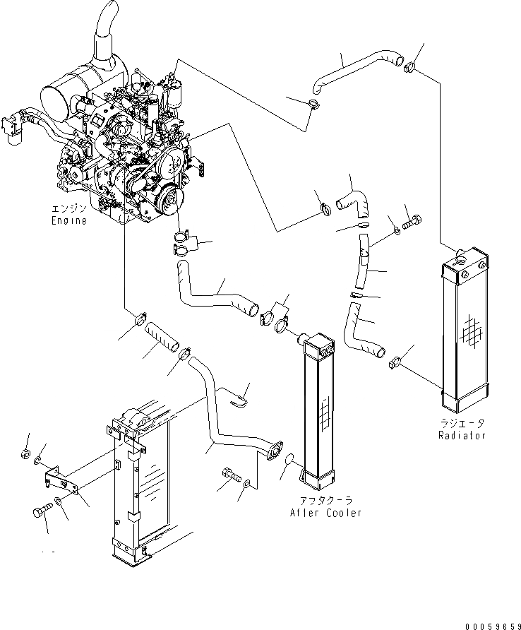 Схема запчастей Komatsu PC138US-8 - ОХЛАЖД-Е (РАДИАТОР И ТРУБКИ ПОСЛЕОХЛАДИТЕЛЯ)(№-) СИСТЕМА ОХЛАЖДЕНИЯ