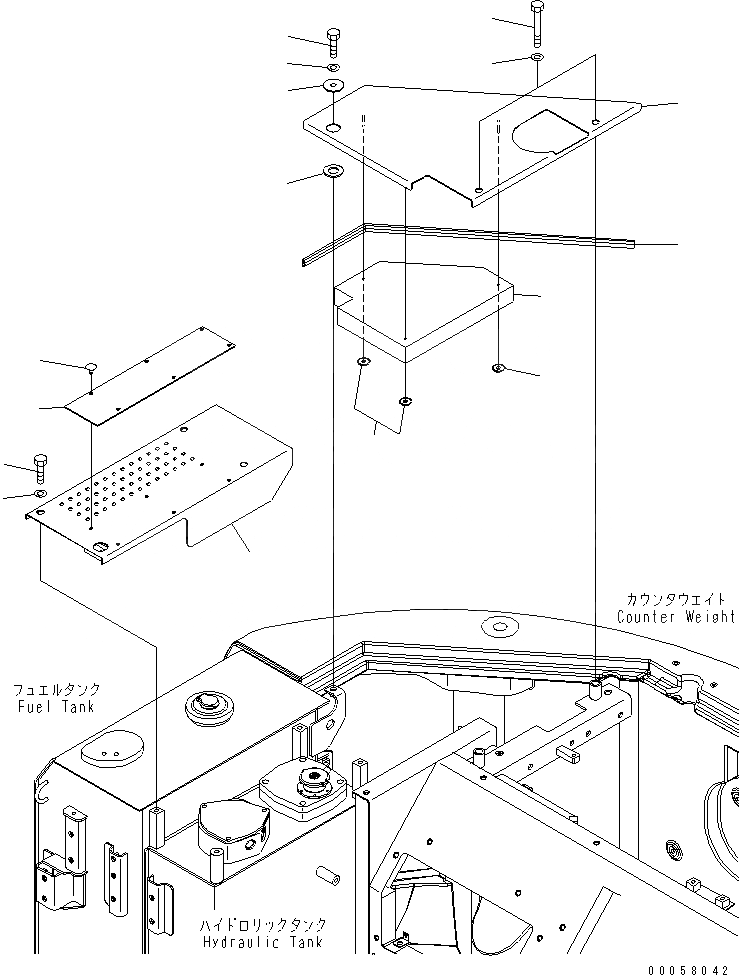 Схема запчастей Komatsu PC138US-8 - КРЫШКАВЕРХН.(№-) ЧАСТИ КОРПУСА