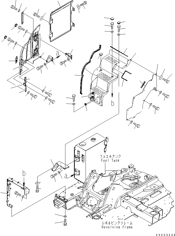 Схема запчастей Komatsu PC138US-8 - ПЕРЕДН. КРЫШКА(ДЛЯ -НАВЕСН. ОБОРУД)(№9-) ЧАСТИ КОРПУСА