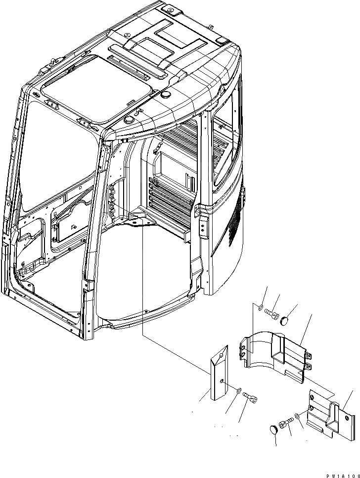 Схема запчастей Komatsu PC138USLC-2 - ЗАДН. ЧАСТЬ КОРПУСА СИДЕНЬЯ КАБИНА ОПЕРАТОРА И СИСТЕМА УПРАВЛЕНИЯ