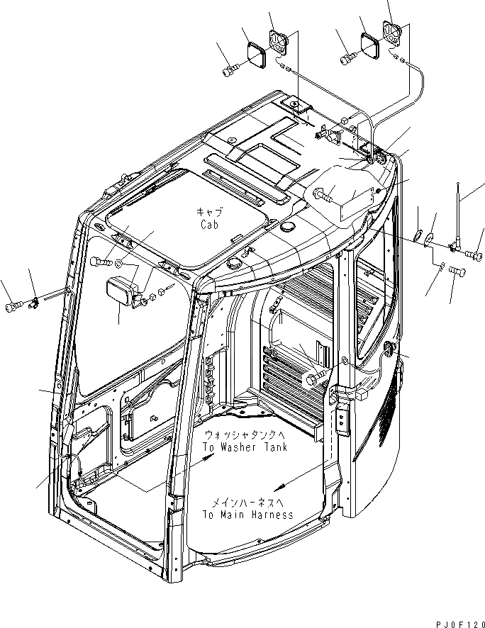 Схема запчастей Komatsu PC138USLC-2 - КАБИНА (РАДИО ЭЛЕКТРОПРОВОДКА¤ ОМЫВАТЕЛЬ СТЕКЛА И РАБОЧ. ОСВЕЩЕНИЕ) КАБИНА ОПЕРАТОРА И СИСТЕМА УПРАВЛЕНИЯ