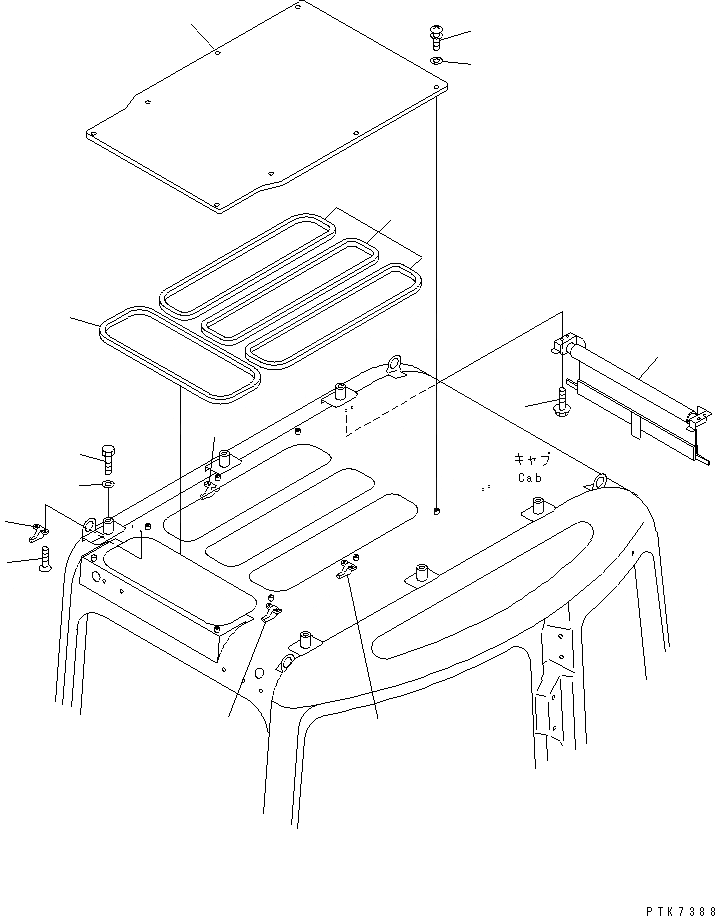 Схема запчастей Komatsu PC138US-2 - КАБИНА (ОКНО В КРЫШЕ) (ФИКС. ТИП)(№-) КАБИНА ОПЕРАТОРА И СИСТЕМА УПРАВЛЕНИЯ