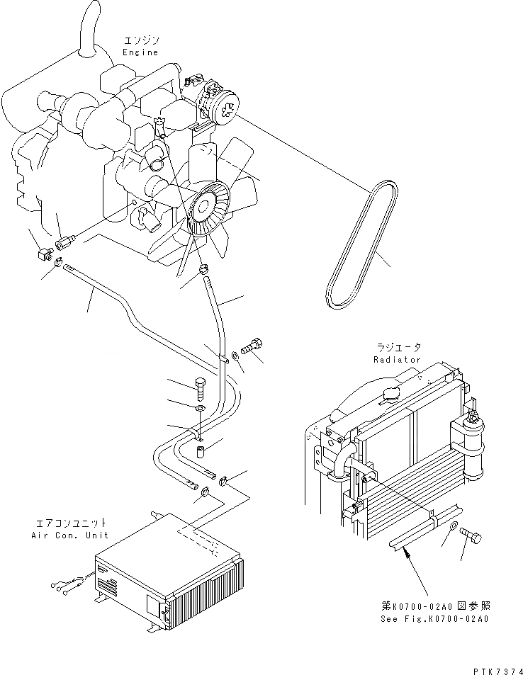 Схема запчастей Komatsu PC138US-2 - КОНДИЦ. ВОЗДУХА (ШЛАНГИ ОБОГРЕВАТЕЛЯ)(№-) КАБИНА ОПЕРАТОРА И СИСТЕМА УПРАВЛЕНИЯ