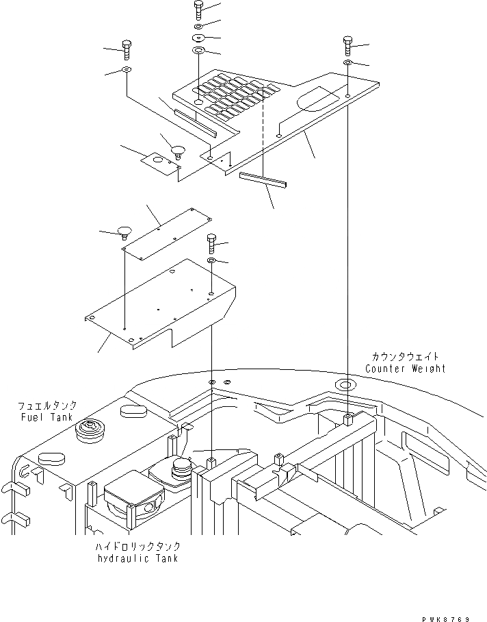 Схема запчастей Komatsu PC138US-2 - КРЫШКАВЕРХН. (BLUE) ЧАСТИ КОРПУСА