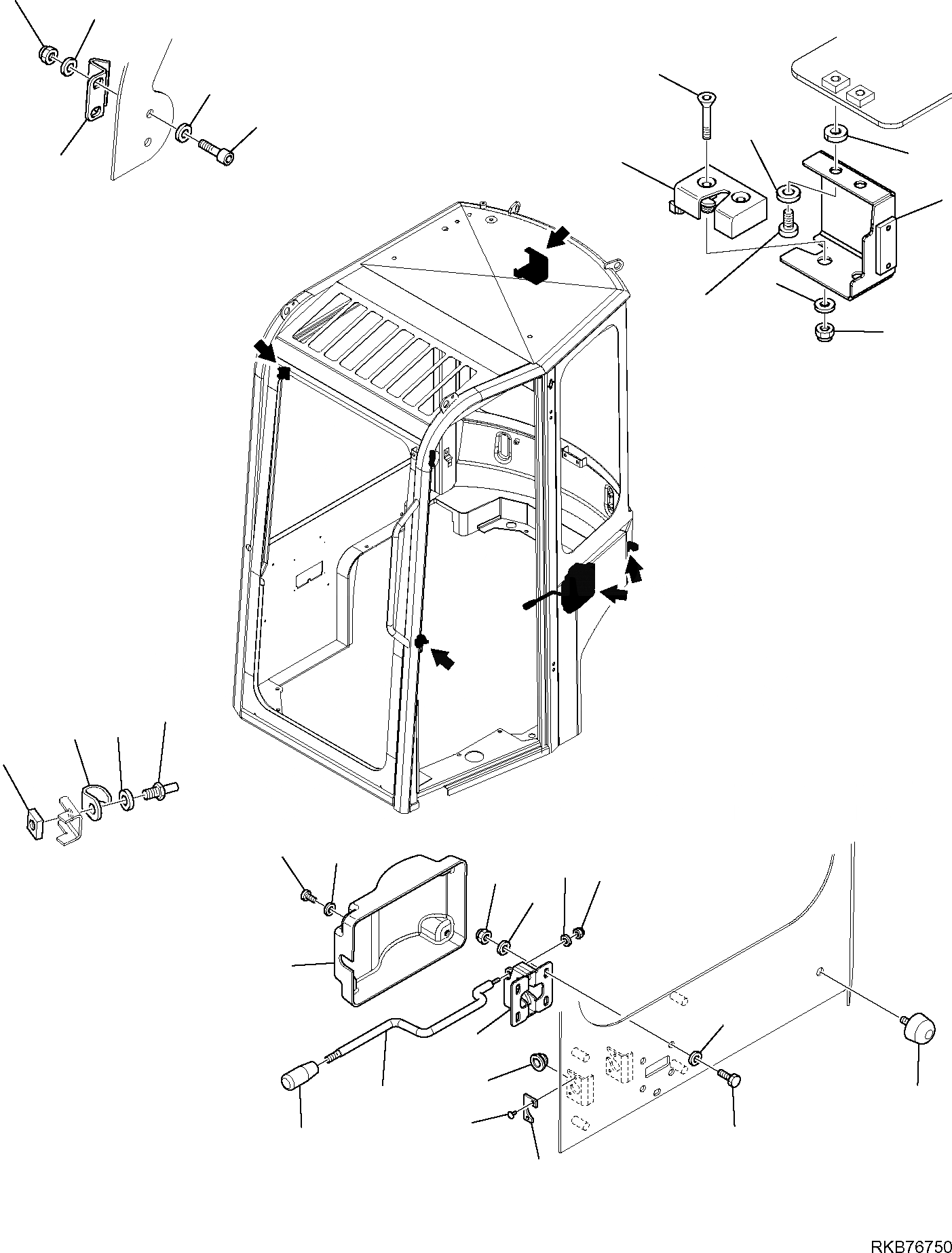 Схема запчастей Komatsu PC14R-3 - КАБИНА (/) ЧАСТИ КОРПУСА И КАБИНА