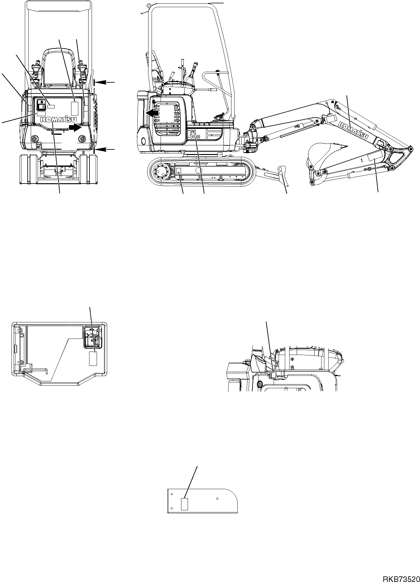 Схема запчастей Komatsu PC14R-3 - МАРКИРОВКА (НАВЕС) (С ХОД INCREMENT) (/) МАРКИРОВКА