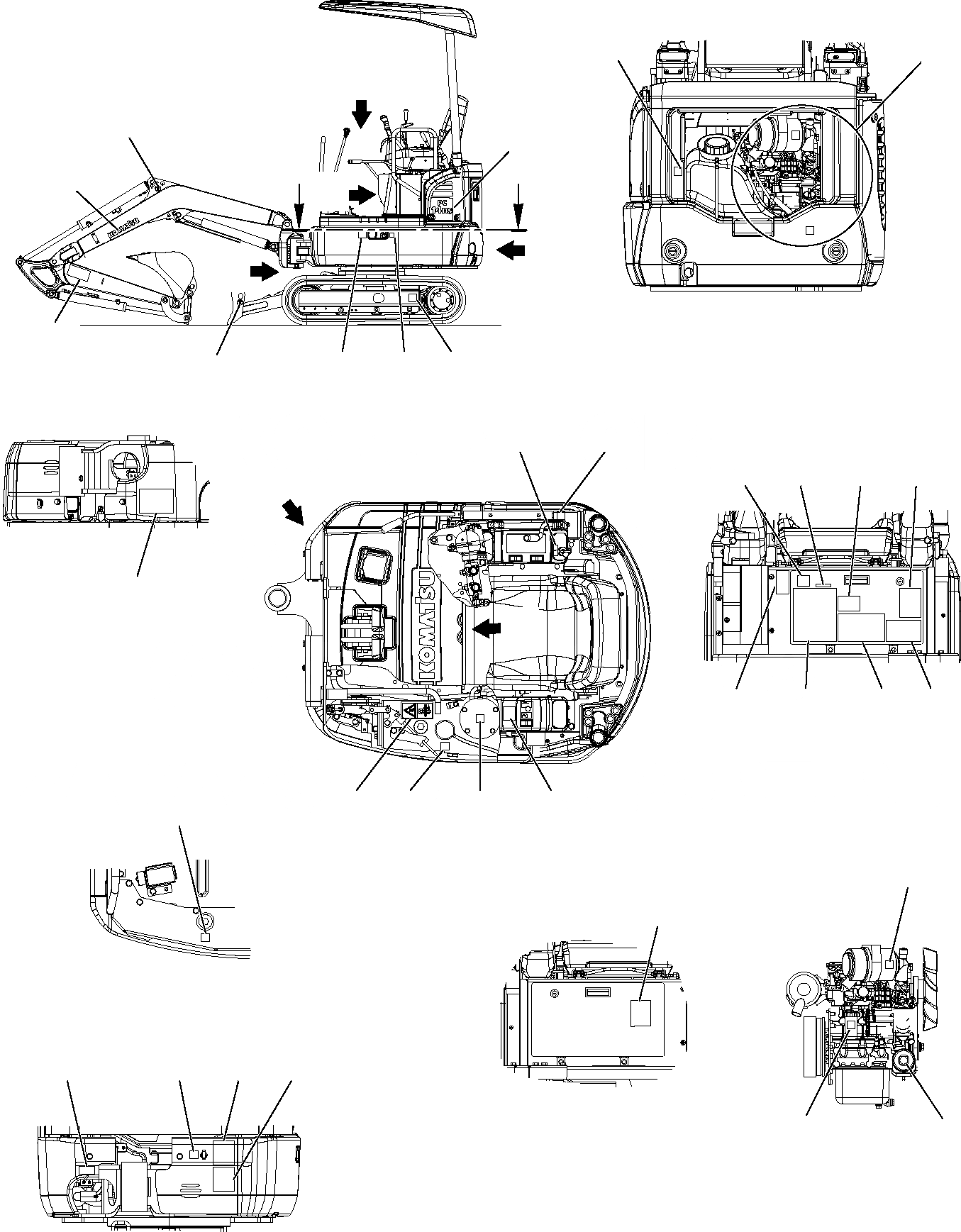 Схема запчастей Komatsu PC14R-2 - МАРКИРОВКА (НАВЕС) (РЕГУЛЯТОР (/) МАРКИРОВКА