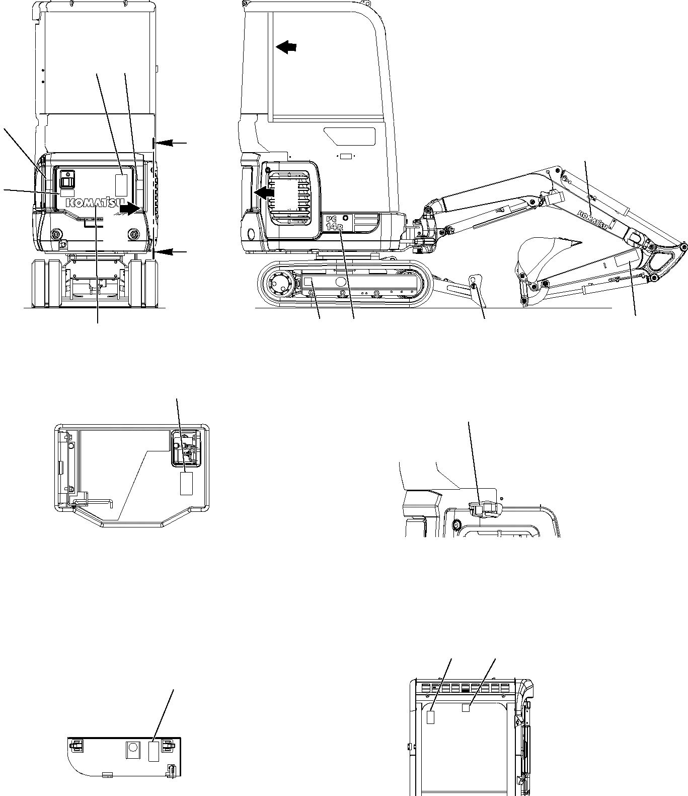 Схема запчастей Komatsu PC14R-2 - МАРКИРОВКА (КАБИНА) (РЕГУЛЯТОР НИЖН.CARRIAGE) (/) МАРКИРОВКА