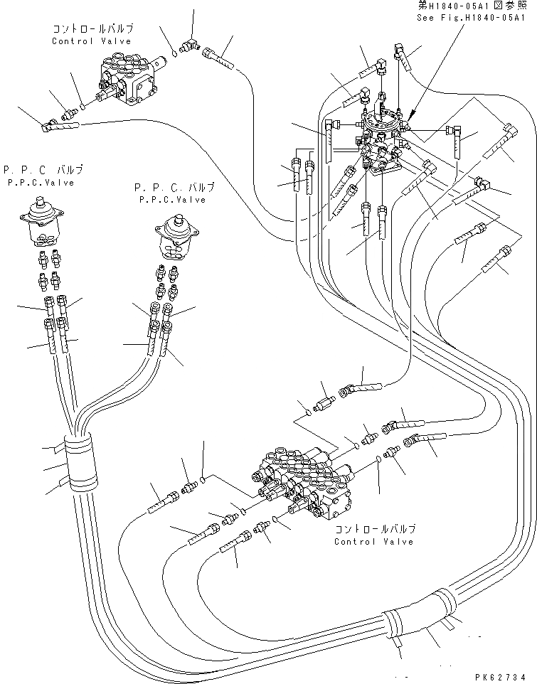 Схема запчастей Komatsu PC15-3 - P.P.C. ЛИНИЯ (/) (ДЛЯ MULTPLE PATTERN)(№-) ГИДРАВЛИКА