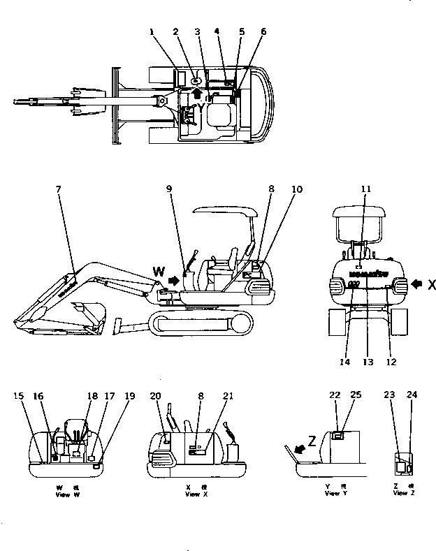 Схема запчастей Komatsu PC15-3 - МАРКИРОВКА (-WAY QUICK SHIFTER) (ЯПОН.) (ДЛЯ НАВЕСА)(№7-) МАРКИРОВКА