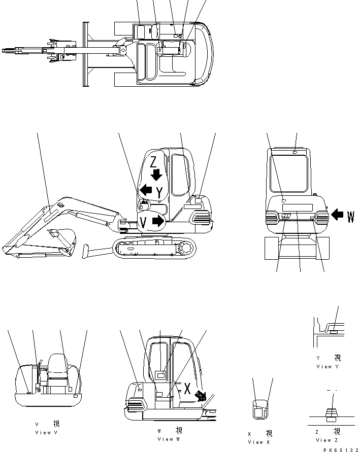 Схема запчастей Komatsu PC15-3 - МАРКИРОВКА (JIS PATTERN) (ЯПОН.) (ДЛЯ КАБИНЫ)(№-) ЧАСТИ BOOK