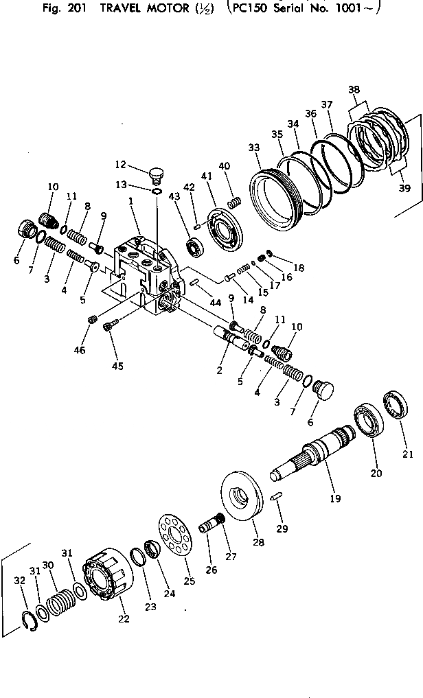 Схема запчастей Komatsu PC150-1 - МОТОР ХОДА (/) ХОД И КОНЕЧНАЯ ПЕРЕДАЧА