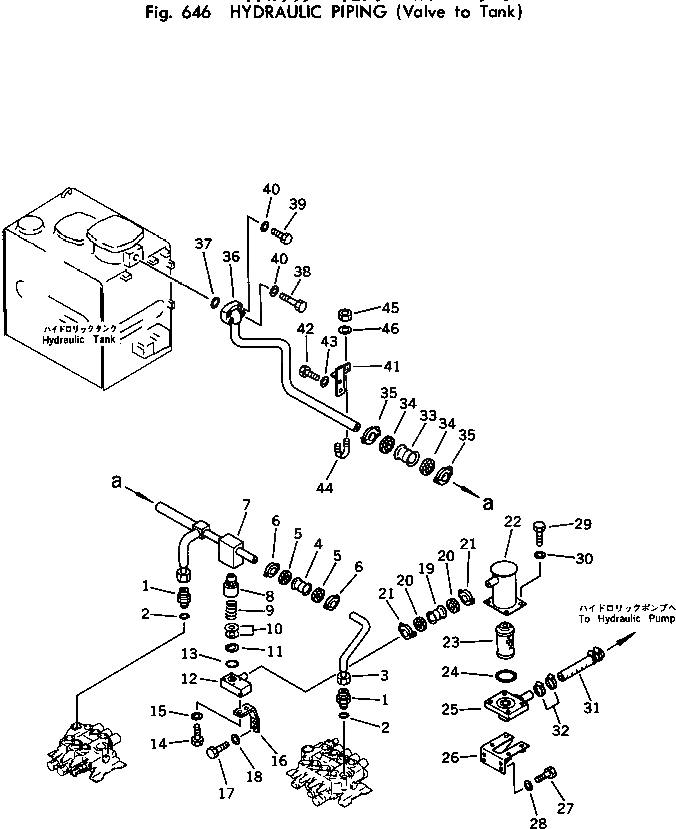 Схема запчастей Komatsu PC150-1 - ГИДРОЛИНИЯ (КЛАПАН - БАК) УПРАВЛ-Е РАБОЧИМ ОБОРУДОВАНИЕМ