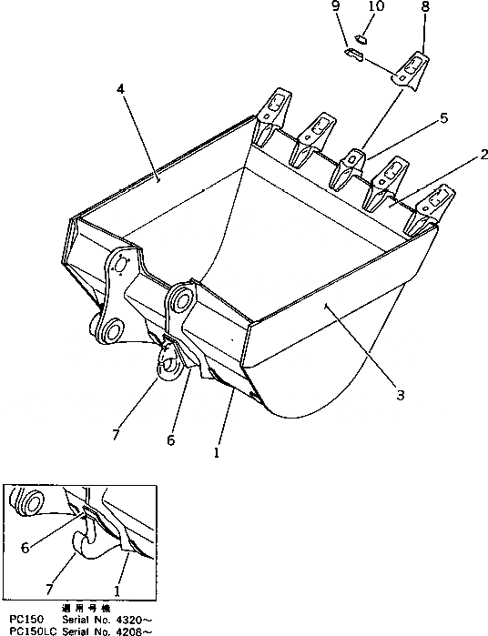 Схема запчастей Komatsu PC150-3 - КОВШ¤ .M¤ MM (ВЕРТИКАЛЬН. ПАЛЕЦ) (С КРЮК)      (КРОМЕ ЯПОН.) РАБОЧЕЕ ОБОРУДОВАНИЕ